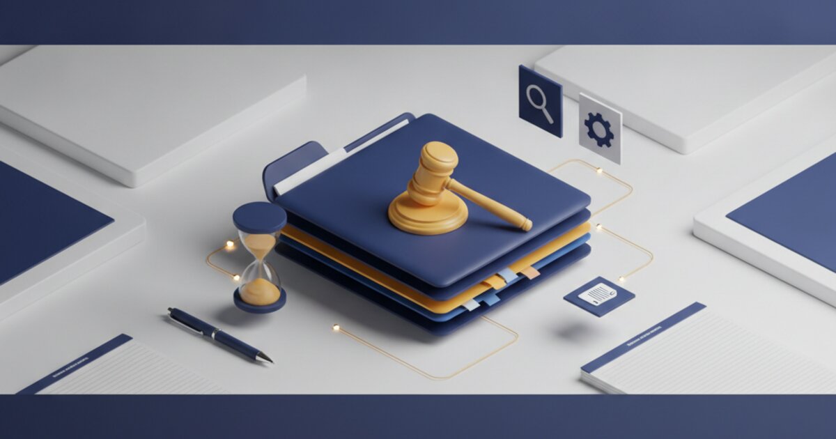 Mesa de estudos com Código de Processo Penal aberto, martelo de juiz e pasta de processo criminal