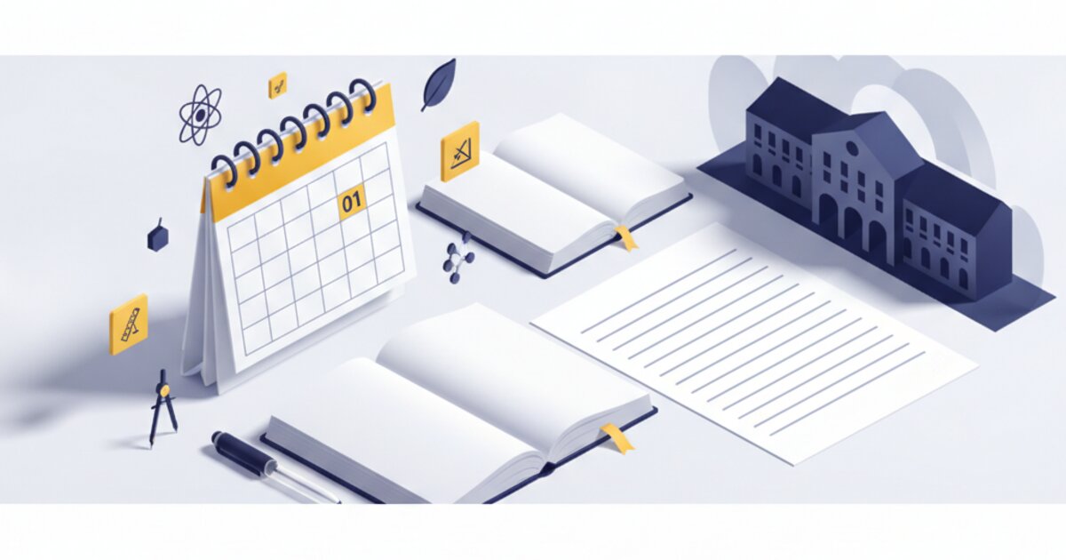 Mesa de estudos com cadernos, calendário e prédio universitário ao fundo representando as inscrições do Vestibular UFRGS 2027