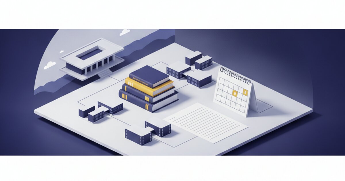 Materiais de estudo com calendário e arquitetura modernista ao fundo representando o Vestibular UnB 2027